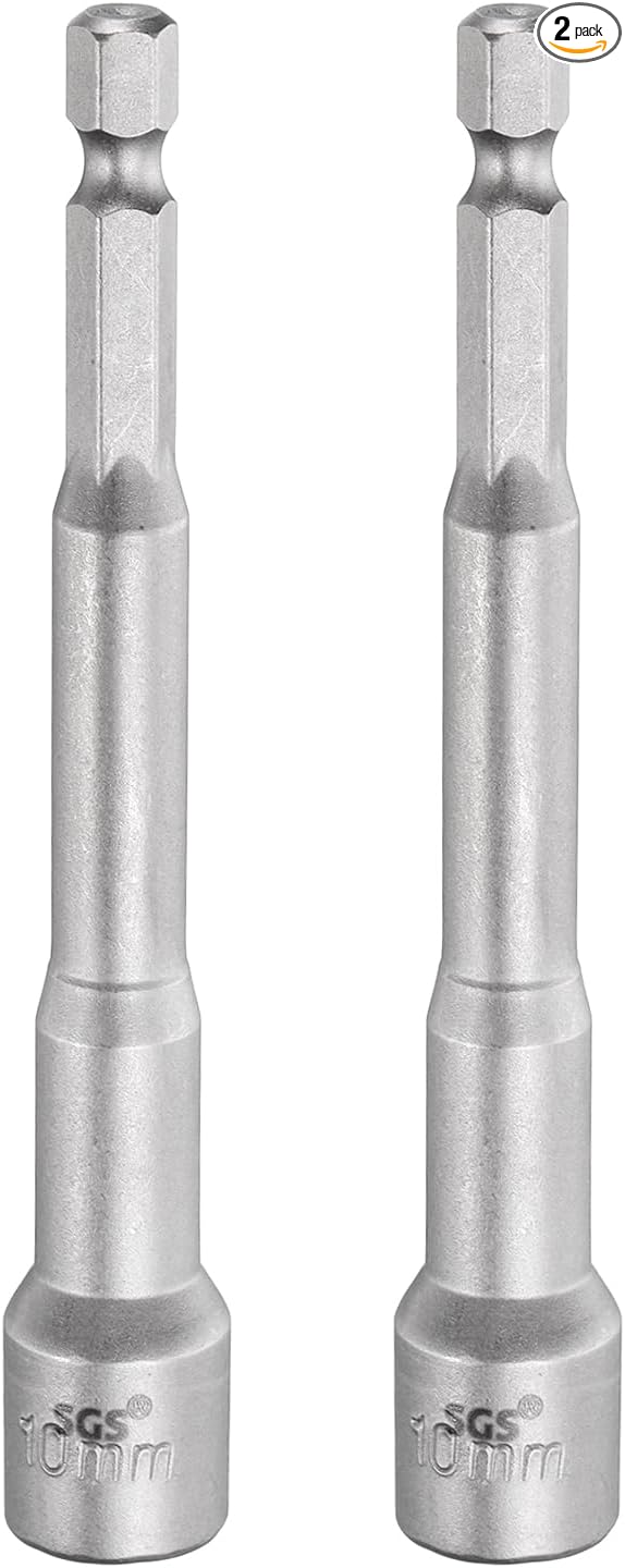 HARFINGTON 2pcs Nut Driver Drill Bit 10mm Metric Socket 1/4" Hex Shank 3.94" (100mm) Long Magnetic 6-Point Sockets Quick Change CR-V Steel Bolt Setters for Power Drill Drivers
