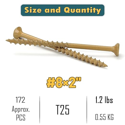 WELLOCKS Deck Screws, Wood Screws, Tan, Superior Rust Resistant, Epoxy Coated, Above 1000 Hour Salt Spray Coating T25 Torx Star Bit Included for Outdoor Wood Fence (1.2LBS Tan, #8횞2")