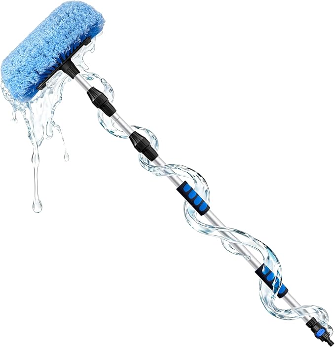 5-12 Foot (20ft Reach) Car Wash Brush with 12-Inch Soft Bristle, On/Off Switch Telescopic Car Truck Boat Washing Brush with Hose Attachment for Cleaning RVs, House Siding, Floors and More!