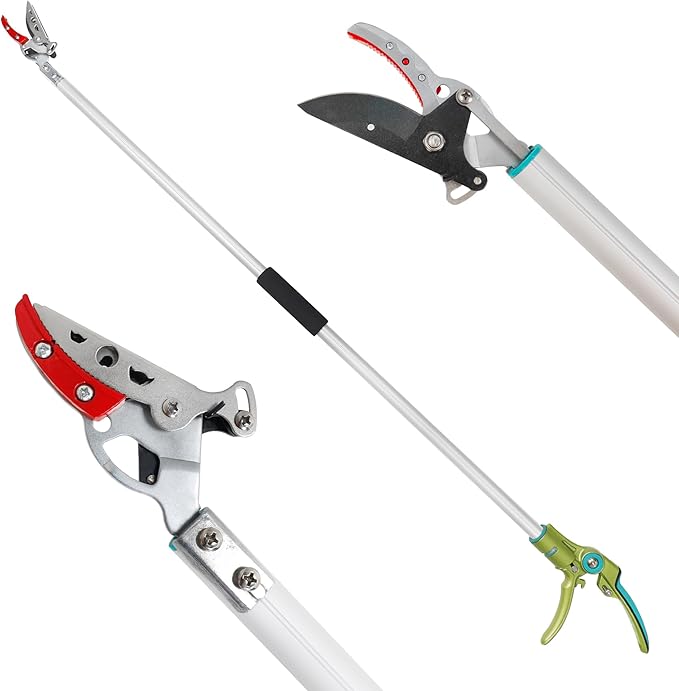 GARTOL Cut & Hold Pole Pruner, 4.2 FT Lightweight Fruit Picker with 180째 Rotating Handle, SK5 Steel Blade Cuts up to 1/2 Inch, Long Reach Garden Tree Trimmer & Branch Cutter for Shrubs, Bushes