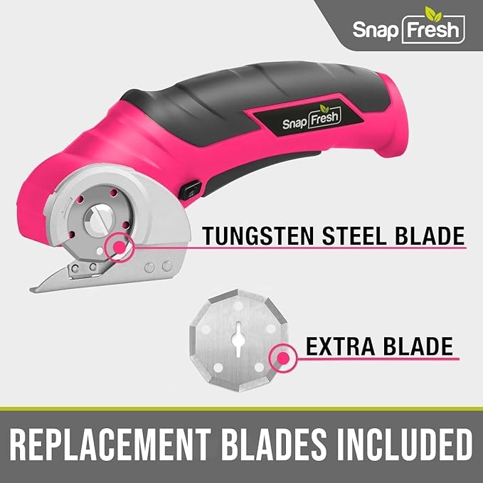 SnapFresh Cordless Electric Scissors- 4V Mini Cardboard Cutter for Boxes, Carpet, Paper ??Rotary Cutter for DIY Projects, Safety Box Cutter with Battery & Type-C Cable(Hot Pink)