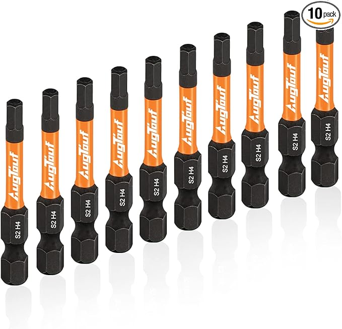 toolant 4mm S2 Steel Impact Hex Head Allen Wrench Drill Bits Set, 10pcs, 2" Long with Storage Box