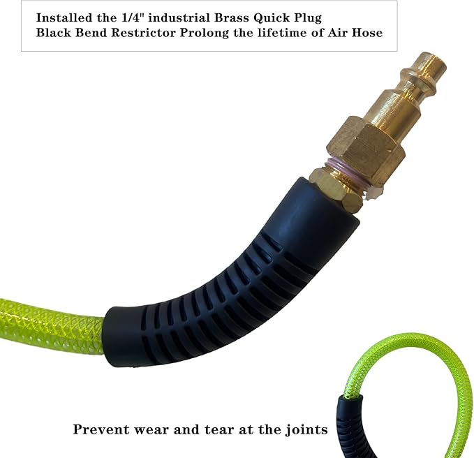Air Hose 1/4 in x 100 ft, Polyurethane(PU), Reinforced Air Compressor Hose, Lightweight, Kink Resistant with 1/4??Industrial High Flow Quick Coupler&Plug, Bend Restrictors,300 PSI (100FT, White Green)