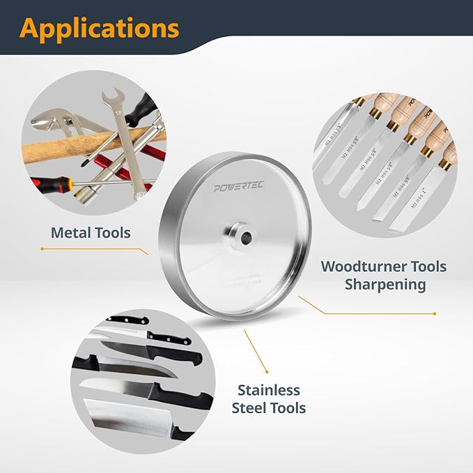 POWERTEC CBN Grinding Wheel 8 Inch 320 Grit, 1-1/2" Wide, 5/8" Arbor ??Bench Grinder Sharpening Wheel for HSS Tools, Lathe Chisels, and Woodturning Tools (15705)