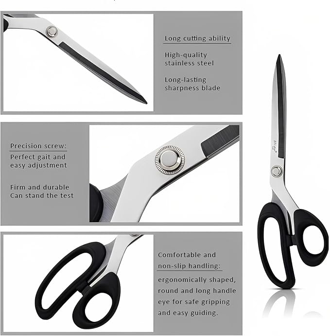 Mr.do Fabric Scissors 10 inch Sewing Scissors All Purpose Sharp Heavy Duty Fabric Scissors for Cutting Clothes Leather Classic Stainless Steel Professional Fabric Shears for Tailor Office Home