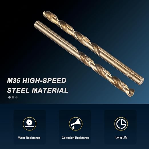 PATIKIL 5.2mm Drill Bit, Jobber Straight Shank M35 Cobalt 5% High-Speed Steel 135째 Gold Finish for Stainless Steel Hard Metal - 10 Pack