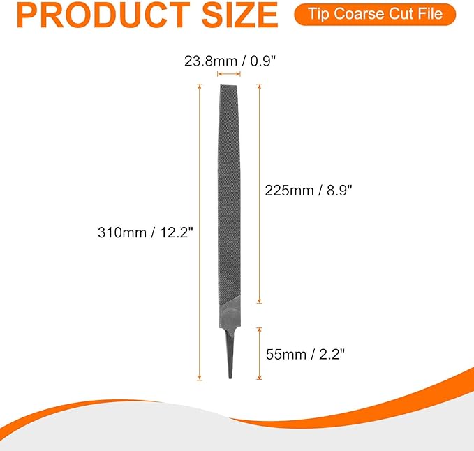 HARFINGTON Tip Coarse Cut File 10" Double Cut Teeth High Carbon Steel Hand Rasp File without Handle for Metal Wood Deburring Removing