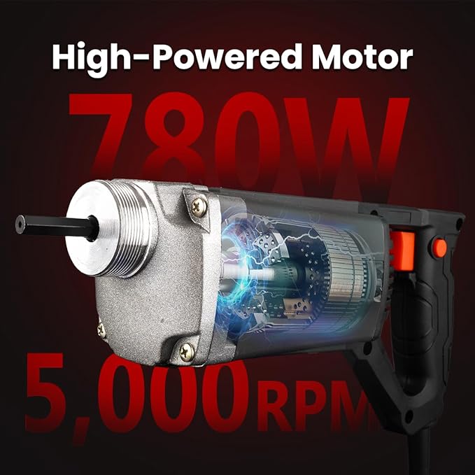 XtremepowerUS 780W Handheld Vibrator Construction Insertion 5,000VPM Flexible Shaft Portable Pencil Cement Vibrator Remove Air Bubble and Mix Concrete