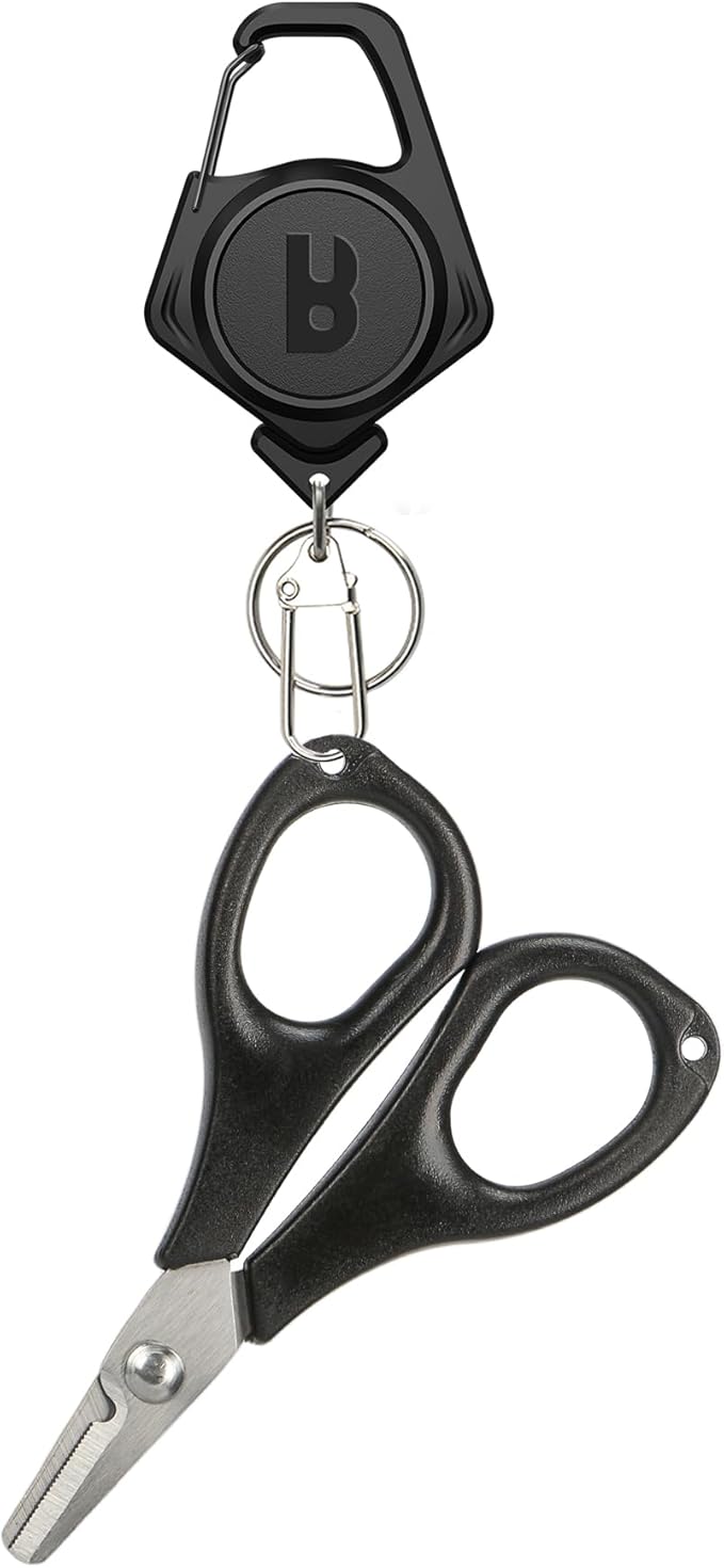 Booms Fishing Fishing Scissors for Braided Line, Fishing Line Cutter Saltwater and Freshwater, Fishing Serrated Shears with Retractor, S01