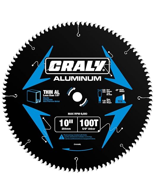CRALY 10 Inch 100 Teeth Aluminum and Non-Ferrous Metal Cutting Circular Saw Blade, 5/8 Inch Arbor, Carbide Tipped, Thin Kerf, Black Ice™ Coating, for Thin Aluminum, Plastic, Composite(C10100AL)