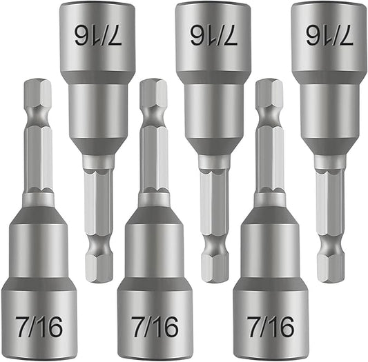 6-Pc 7/16" Magnetic Nut Driver Bits ??65mm (2.5") Impact Ready Bits, Cr-V Steel, 1/4" Hex Shank for Impact Drivers & Drills ??Heavy Duty Magnetic Nut Setters for Sockets, Fasteners & DIY Projects