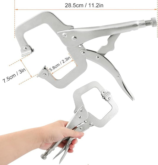 5 Pack 11 Inch C Clamp Locking Pliers,Locking C Clamp, Adjustable Nickel Plated C Pliers For Wood Working, Welding, Electrician Maintenance and more, by GENHAKON
