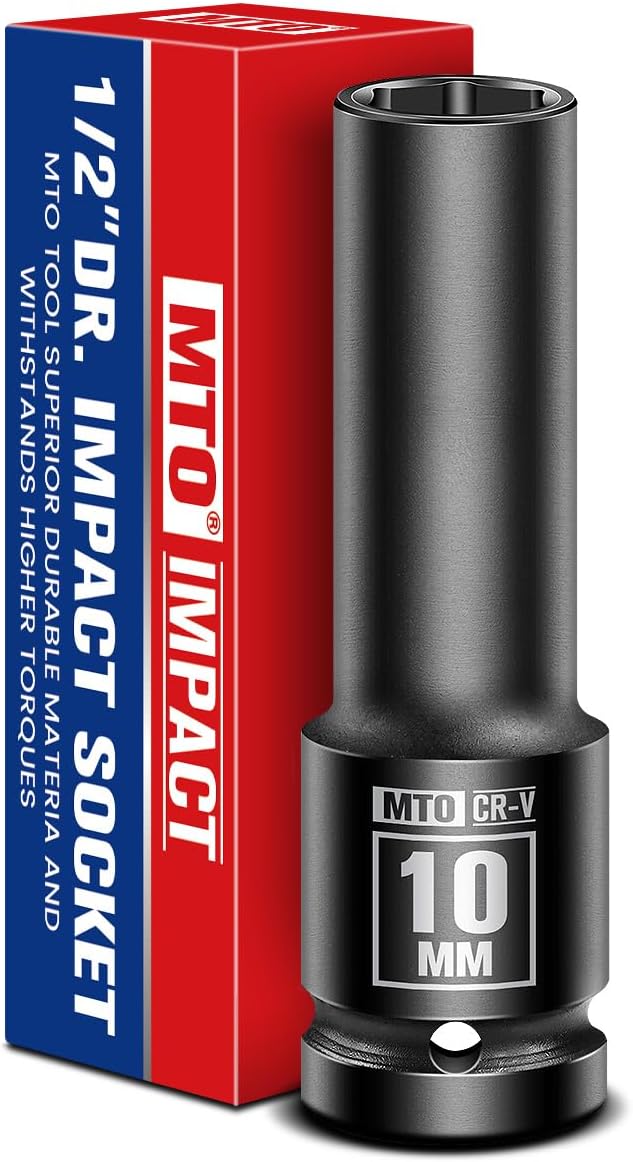 MTO 1/2" Drive 10mm Deep Impact Socket, 6-Point Metric Socket for Automotive Maintaince, CR-V Steel Meets ANSI Standards