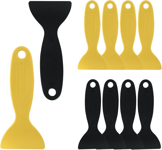 10 Pcs Plastic Spatula Paint Scrapers, Plastic Scraper Putty Knife, Air Bubble Remover Sticker Installation Tool for 3D Printing(Black,Yellow）