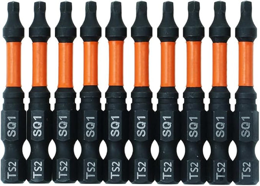 AUTOTOOLHOME 10 Pack #1 Square Driver Bit 2 inch Long Square Impact Drill Bit for Pocket Hole Jig System SQ1 Bits