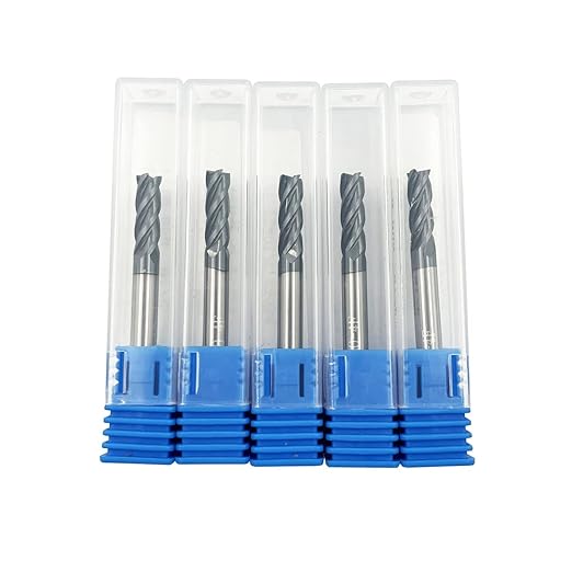 5PCS Carbide Square End Mill Bits Set, Milling Bits Cutter 3/16 Carbide End Mills for Alloy Steels/Hardened Steels, HRC 45 Deg Single End 4 Flute AlTiN Coating, 3/16 in