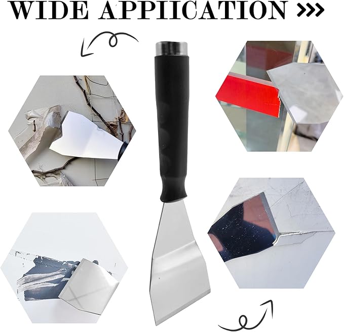 WYPROCEED 3 Inch Bent Scraper, Stainless Steel Paint Scraper with Anti Slip Rubber Handle, Heavy Duty Putty Knife for Wood, Mental Paint Remover Scraper Tool