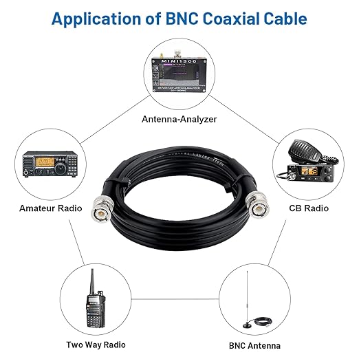20ft 50 Ohm RG58 Coaxial Cable with BNC Connectors