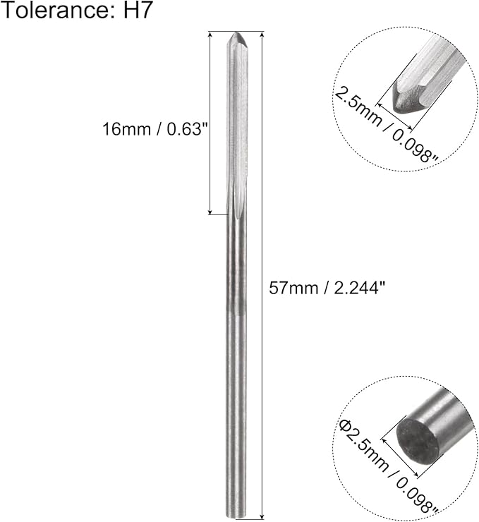uxcell Chucking Reamers, 2.5mm H7 Metric Machine Reamer Drill Bit for Metal Wood Hole Reaming, Straight Flute High Speed Steel Tool