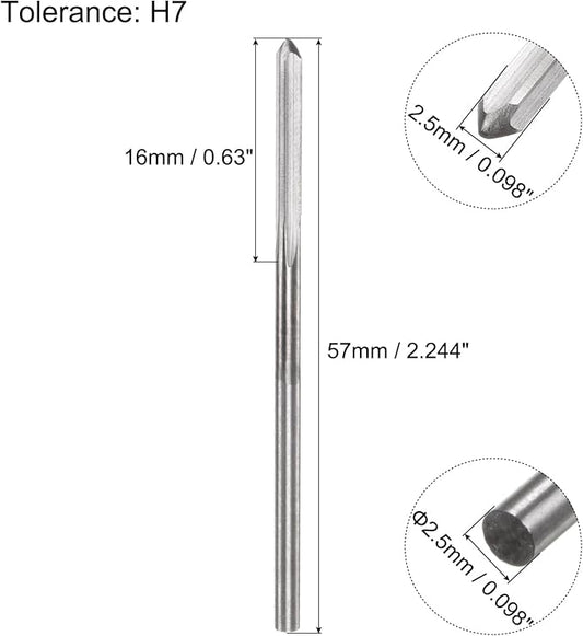 uxcell Chucking Reamers, 2.5mm H7 Metric Machine Reamer Drill Bit for Metal Wood Hole Reaming, Straight Flute High Speed Steel Tool