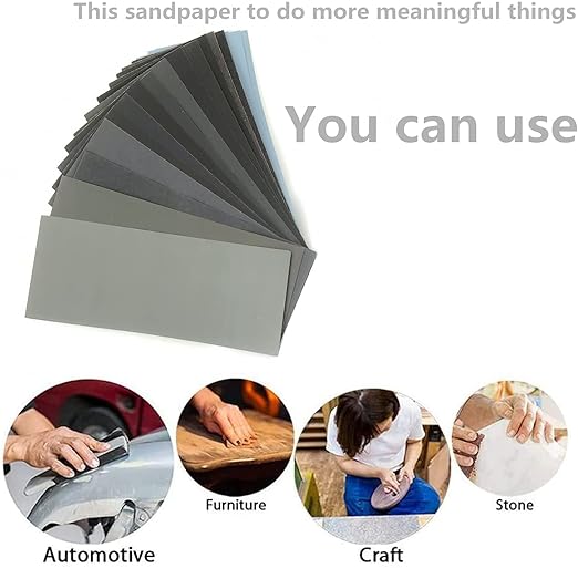 Ultra Fine Water Sandpaper.120 to 2000,3000,5000,7000,8000,10000 Assorted Grit Sanding Paper,Abrasive Paper for Wood Furniture Finishing, Automotive Polishing, 9 x 3.6 Inches