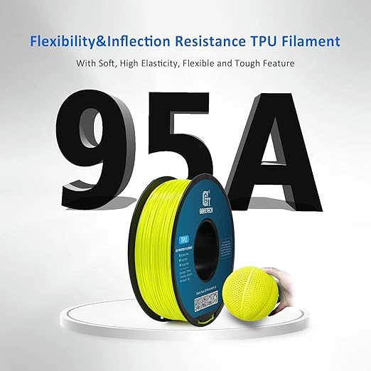 Geeetech TPU Filament 1.75mm, Shore 95A Flexible 3D Printer Filament with High Elasticity, 1KG (2.2lbs) Spool, Dimensional Accuracy 짹0.03mm, Fits Most FDM Printers (Yellow)
