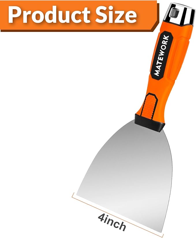4 Inches Spackle Knife Tools, Putty Scraper, Ergonomic Grip Tapping With Hammer End for Drywall Work