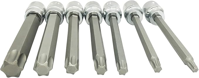 Extra Long Torx Star Bit Socket Set 7 Piece T25-T60 CR-V "3/8" Drive 110mm(Torx)