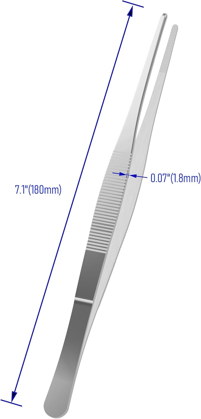 5 PCS 7.1 Inch Stainless Steel Tweezers, with Straight Round Blunt Serrated Tip, 0.07 Inch Thickness Stainless Steel, Multipurpose Daily Garden Home Lab Craft Repairing Tool