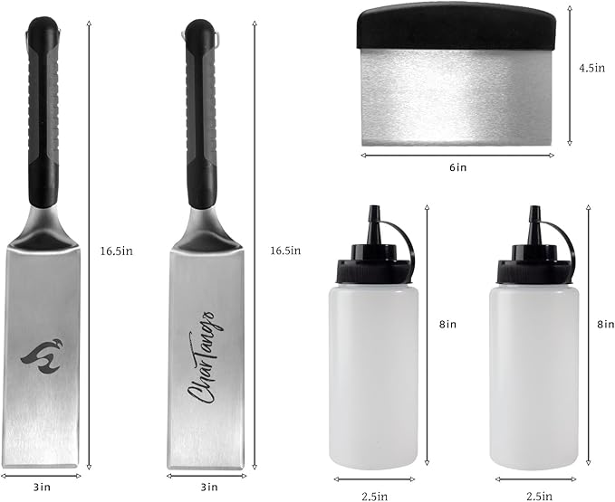 Blackstone Spatula Set 5-Piece ??Heavy-Duty Stainless Steel Griddle Tools for Blackstone/Camp Chef ??Extra Thick Spatulas & Scraper ??Commercial-Grade BBQ & Camping Cooking Kit