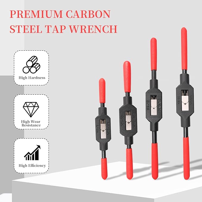 4 Pcs Adjustable Tap Wrench Screw Holder Reamer Hand Tool with Plastic Dipped Non-Slip Handle for Tap Reamer (1/4"-3/4", 3/16''-1/2'', 1/16''-3/8'', 1/16"-1/4")