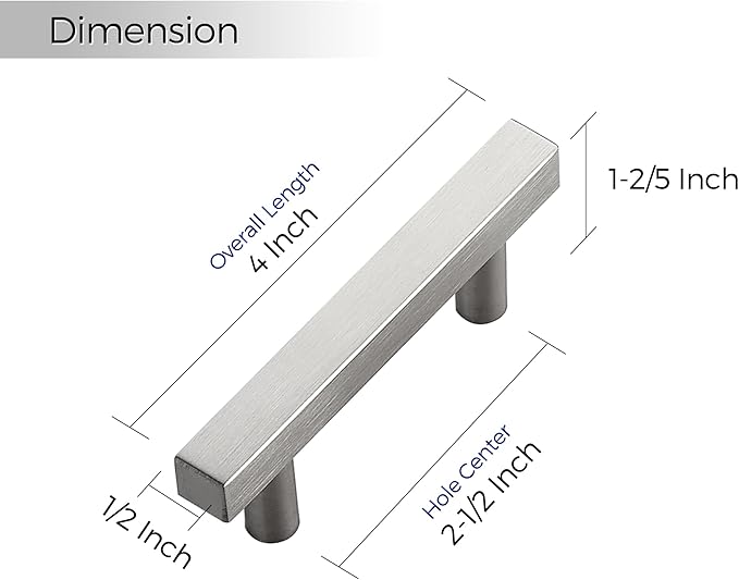 Ravinte 30 Pack 2-1/2 Inch Cabinet Pulls Brushed Nickel Sqaure Kitchen Cabinet Handles Silver Cabinet Hardware Stainless Steel Drawer Pulls 4 Inch Overall Length with Mounting Template
