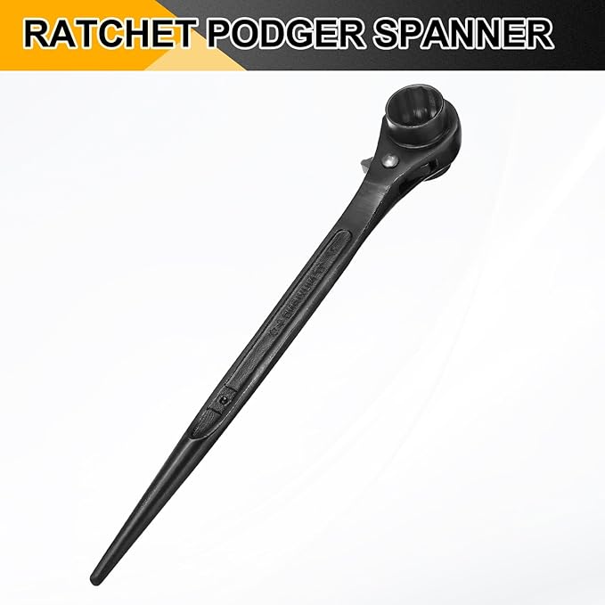 HARFINGTON Scaffolding Podger Ratchet Wrench 24mm x 27mm CR-V 12 Point Double Ended Socket Ratcheting Podger Scaffold Spud Spanner Tool for Auto Repair Mechanical Maintenance, Black