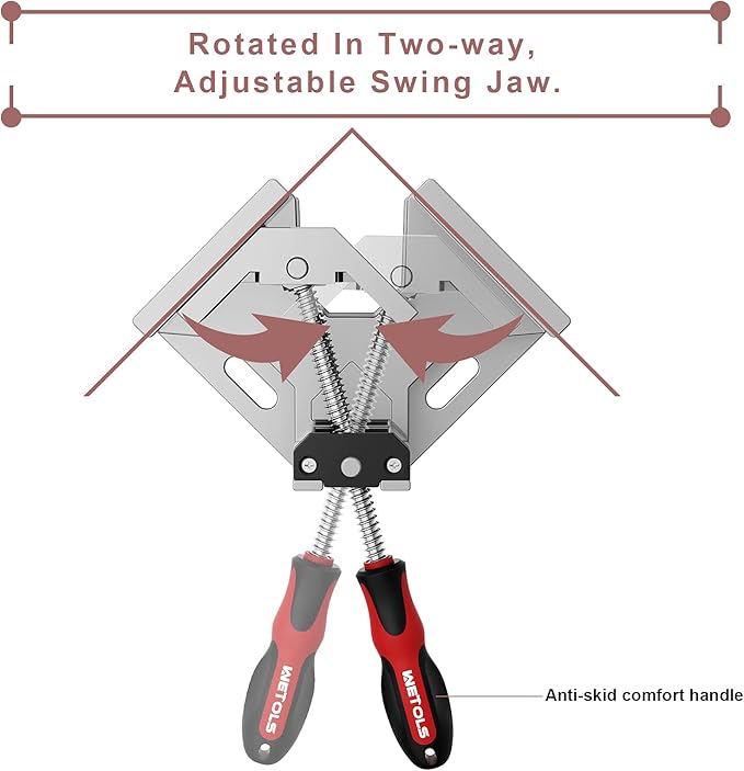 WETOLS Corner Clamp for Woodworking 2PCS 90 Degree Right Angle Clamp with Adjustable Aluminum Alloy Swing Jaw, Single Handle Clamps for Woodworking, Photo Framing, Gifts for Men Dad