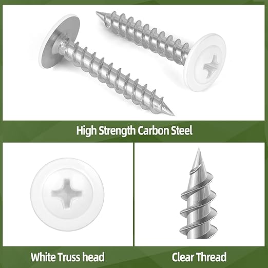 #8 x 1 (120 PCS) Modified Truss Head Wood Screws, Phillips Drive Quick Metal Self Tapping Screws, White Head, Full Thread, Screwdriver Bit Included