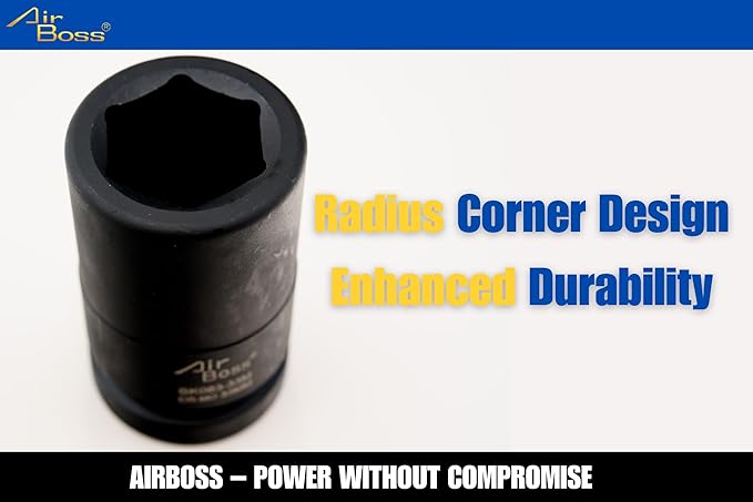 AirBoss 33MM 1" Drive CR-MO Steel DEEP 6 Point Radius Corner Design Chamfered Opening 1" Impact Socket