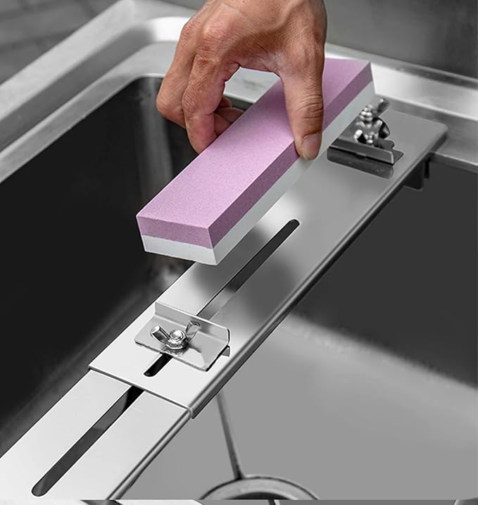 Sharpening Stone Holder, Stainless Steel Whetstone Holder Sink Bridge, Adjustable No-Slip Grindstone Holder with Wing Nuts for Easy Honing
