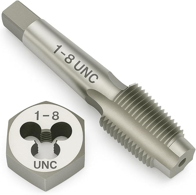 Yamesh 1"-8 Thread Tap and Die Set HSS Tap with GCr15 Alloy Steel Hex Die Right Hand Thread Repair Tool for Metalworking and Machinery