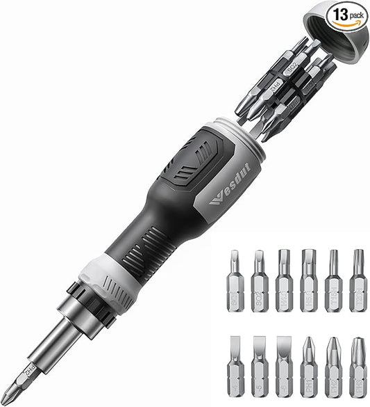 13-in-1 Ratchet Screwdriver Set Tool All in One, [Built to Last] Multi Screw Driver Set Kit, Flat Head, Philips, Torx, Hex, Square, Repair Kit, Man Gift Nut Driver