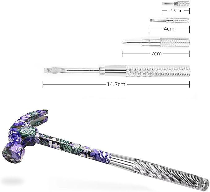 6-in-1 Floral Hammer Kit, Multifunctional Set with Cross & Flat Screwdriver, Portable Mini Gift