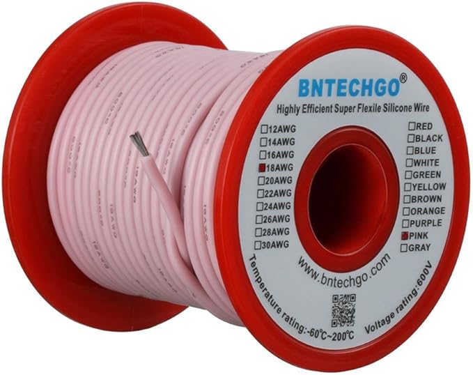BNTECHGO 18 Gauge Silicone Wire Spool 100 ft Pink Flexible 18 AWG Stranded Tinned Copper Wire