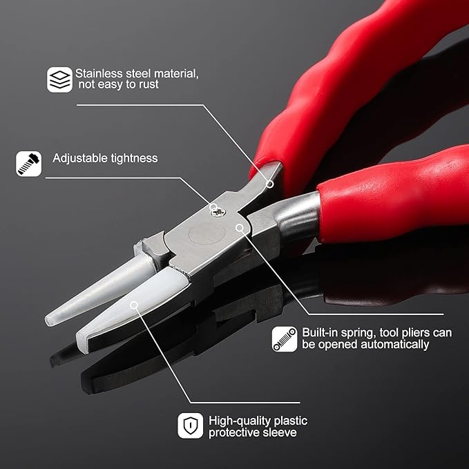 Bolgrona Stainless Steel Adjusting Eyeglasses Leg Tightness Half Round Plier Eyeglass Arms Frame Plier Glasses Repair Parts Tool (Red)