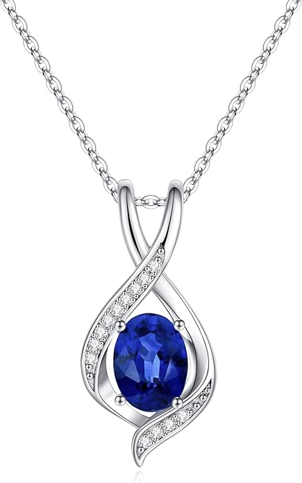 SMILEST Oval Sparkle Birthstone Pendant Necklace, 925 Sterling Silver Gemstone Pendant Anniversary Birthday Gifts for Women Wife Girlfriend Mom Grandma Birthstone Necklace for Women Jewelry Gifts