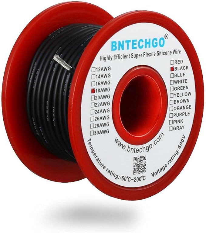 BNTECHGO 18 Gauge Silicone Wire Spool 50 ft Black Flexible 18 AWG Stranded Tinned Copper Wire