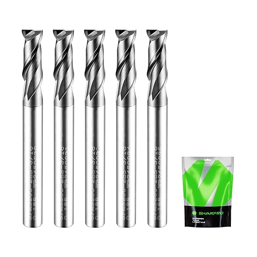 3/16 End Mills 3/16 Inch Shank, 2 Flute Carbide Square Endmill with AlCrN Coated, Upcut Spiral CNC Router Bits for Alloy Steel, Metal and Stainless Steel（5PCS）