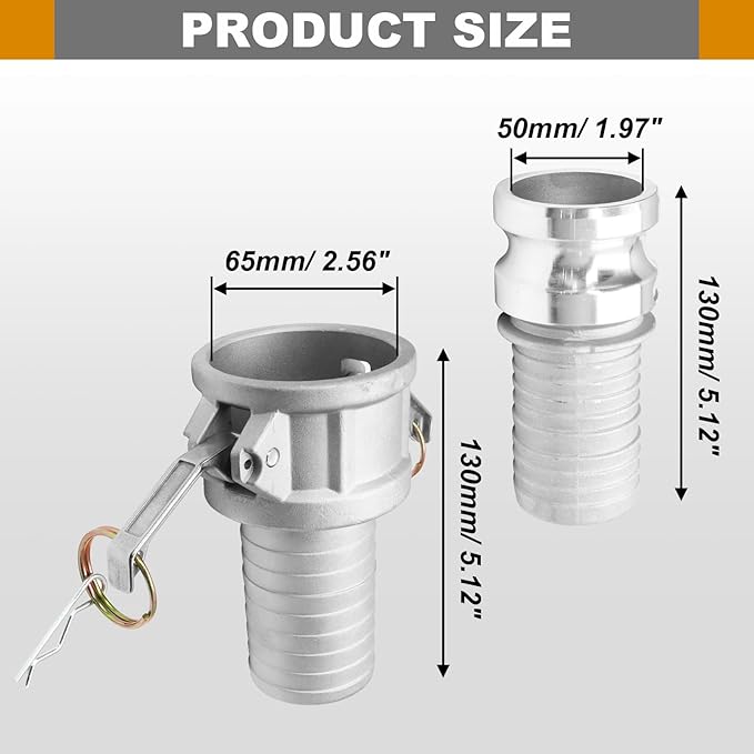 2" Cam & Groove Hose Fittings Kit, Female & Male Aluminum Camlock Fitting Couplings Type C200 + Type E200