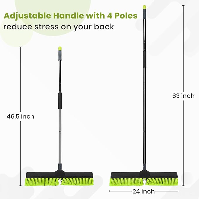24-Inch Push Broom Outdoor with Stiff Bristle, Heavy Duty Broom Brush with 63??Long Handle for Deck Patio Driveway Garage Warehouse Shop Floor Sweeping & Scrubbing