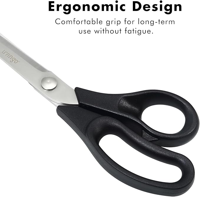 LIVINGO 9.5??Fabric Shears, Black Handle Stainless Steel Heavy Duty Sharp Bent Sewing Shears for Sewing, Quilting, Crafting Cutting Cloth, Leather, Paper