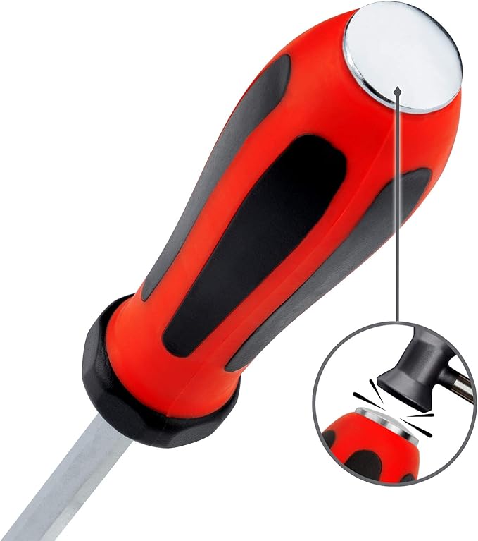 Jetech Striking Cap Go-Through Slotted Screwdriver, S2 Steel Flathead with Magnetic Tip, Ergonomic Soft Grip TPR Handle, 8x150mm