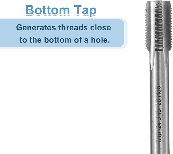 uxcell Hand Bottom Tap 7/16-24 UNF 2B Thread Bottoming Style Threading Taps High Speed Steel HSS6542 Straight Flutes Screw Tapping Tool